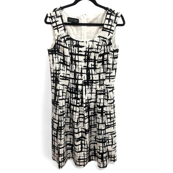 Black Label by Evan Picone Black & White Pleated Fit & Flare Dress Size 8 - Picture 1 of 13